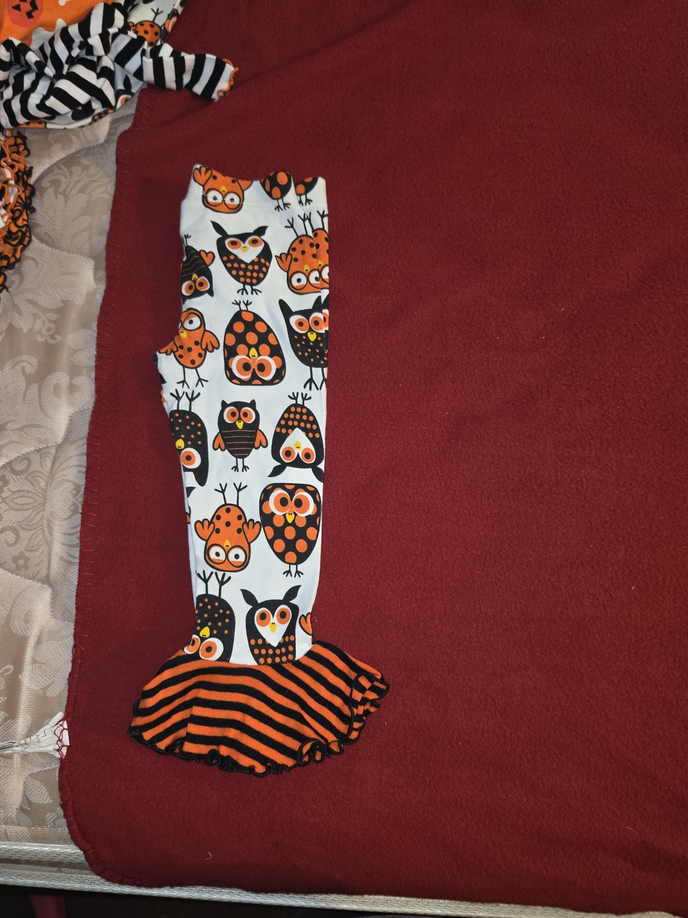 Kids Orange & Black Owl Ruffle Leggings